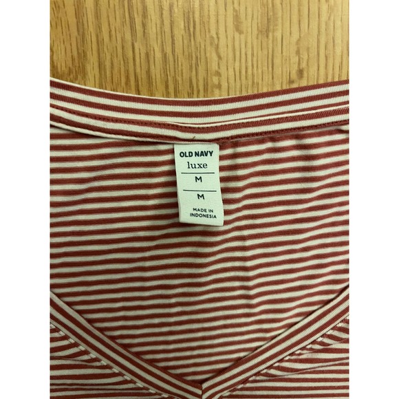 Old Navy Luxe Women's Medium M Long Sleeve Shirt Burnt Orange White Stripes - Picture 3 of 3